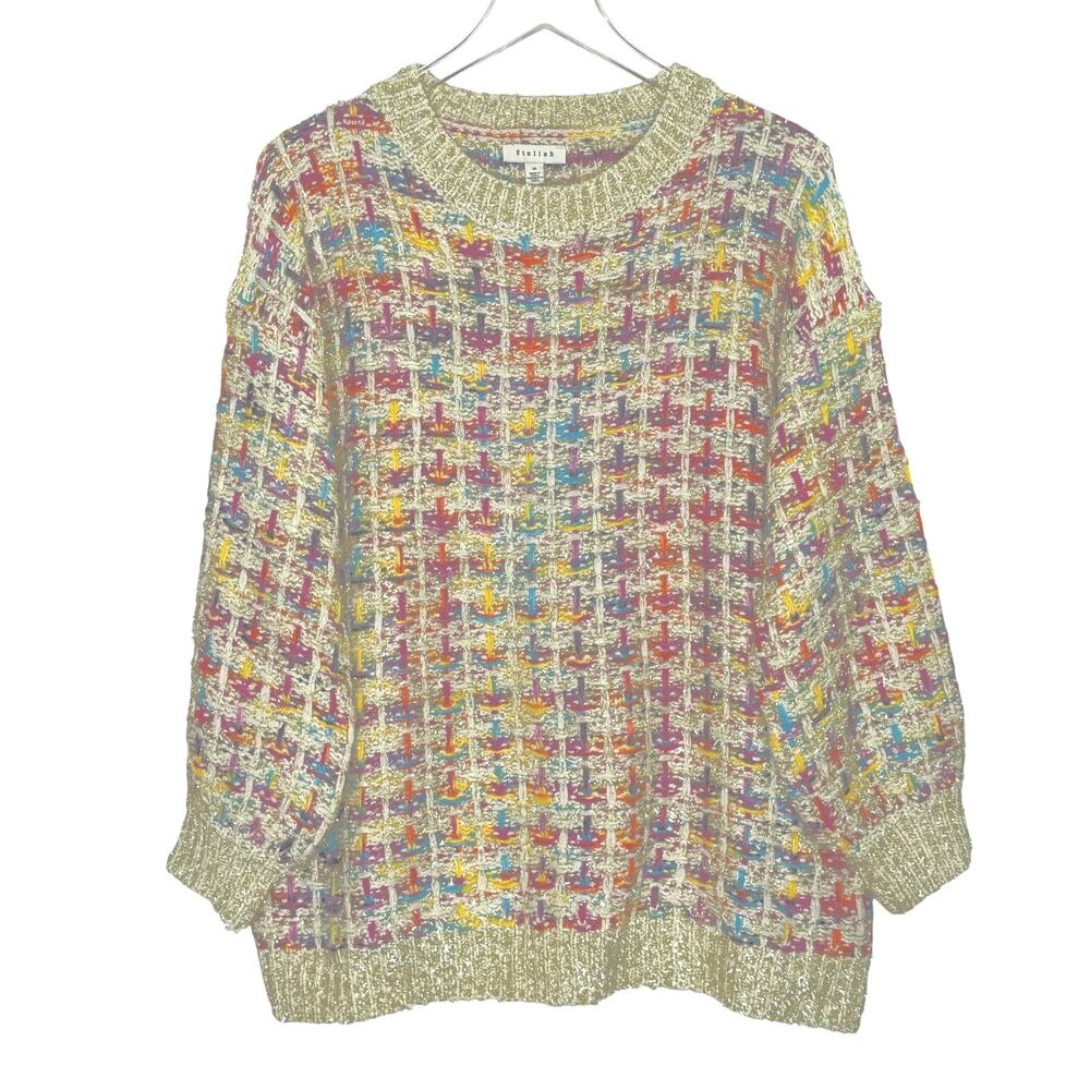 Anthropologie Stellah Tinsel Gold Metallic Tweed Pullover Sweater M NEW Chunky